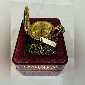 EMBASSY By GRUEN Vintage Pocket Watch with Burgundy Presentation Box